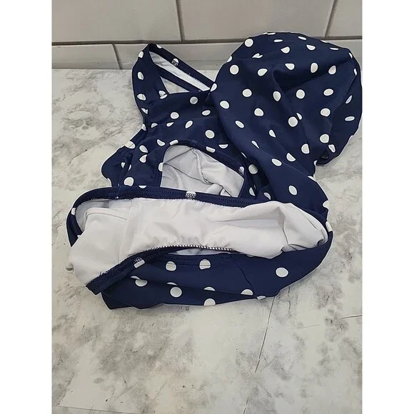 Lands' End Women's Sz 4/6 Polka Dots One Piece Swimsuit Navy Beach Resortwear - Picture 6 of 8